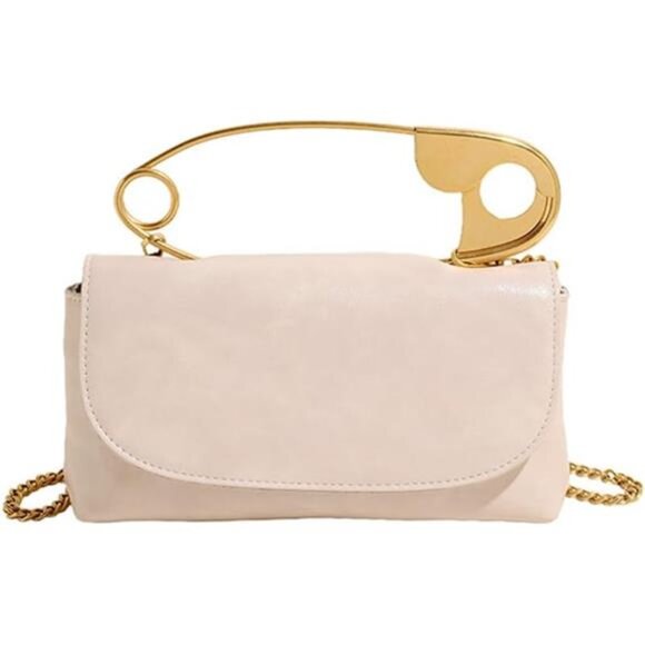 Safety Pin Purse | Unique Black Faux Leather Clutch & Crossbody with Gold Chain - Picture 1 of 5